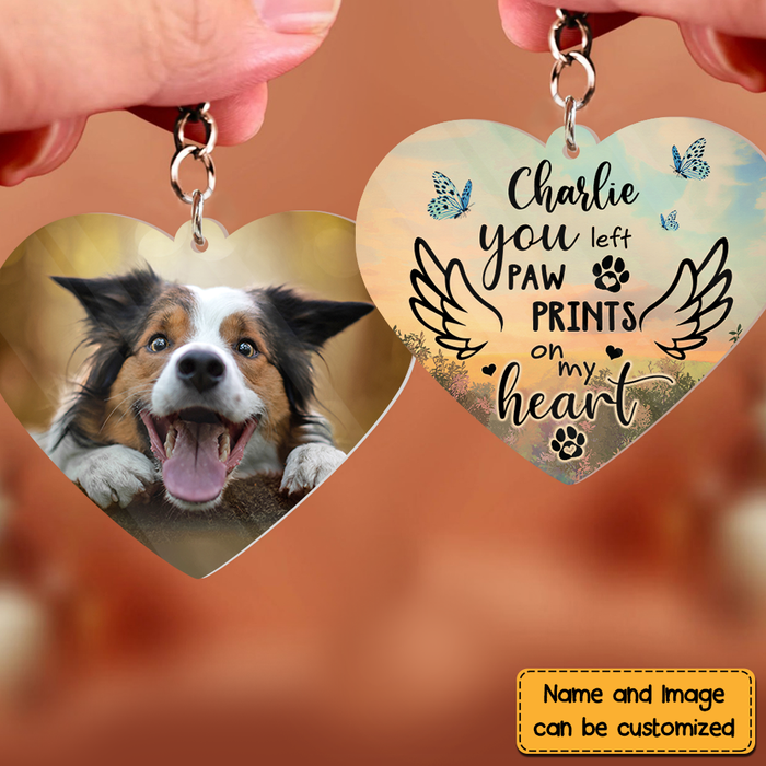 Memorial Gift You Left Paw Prints On My Heart Custom Photo Acylic Keychain