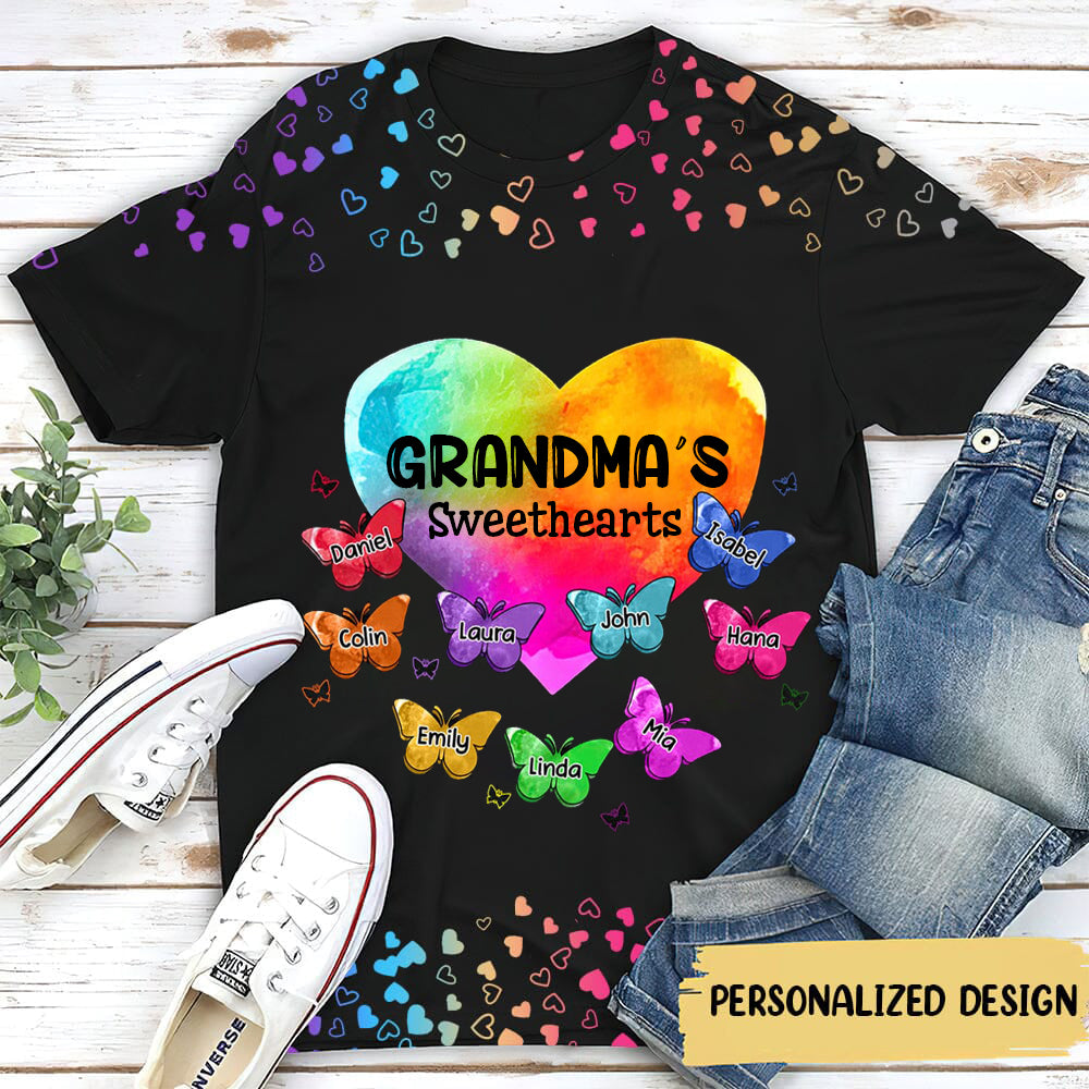 Colorful Heart Grandma Auntie Mom Butterfly Kids Personalized 3D T-shirt
