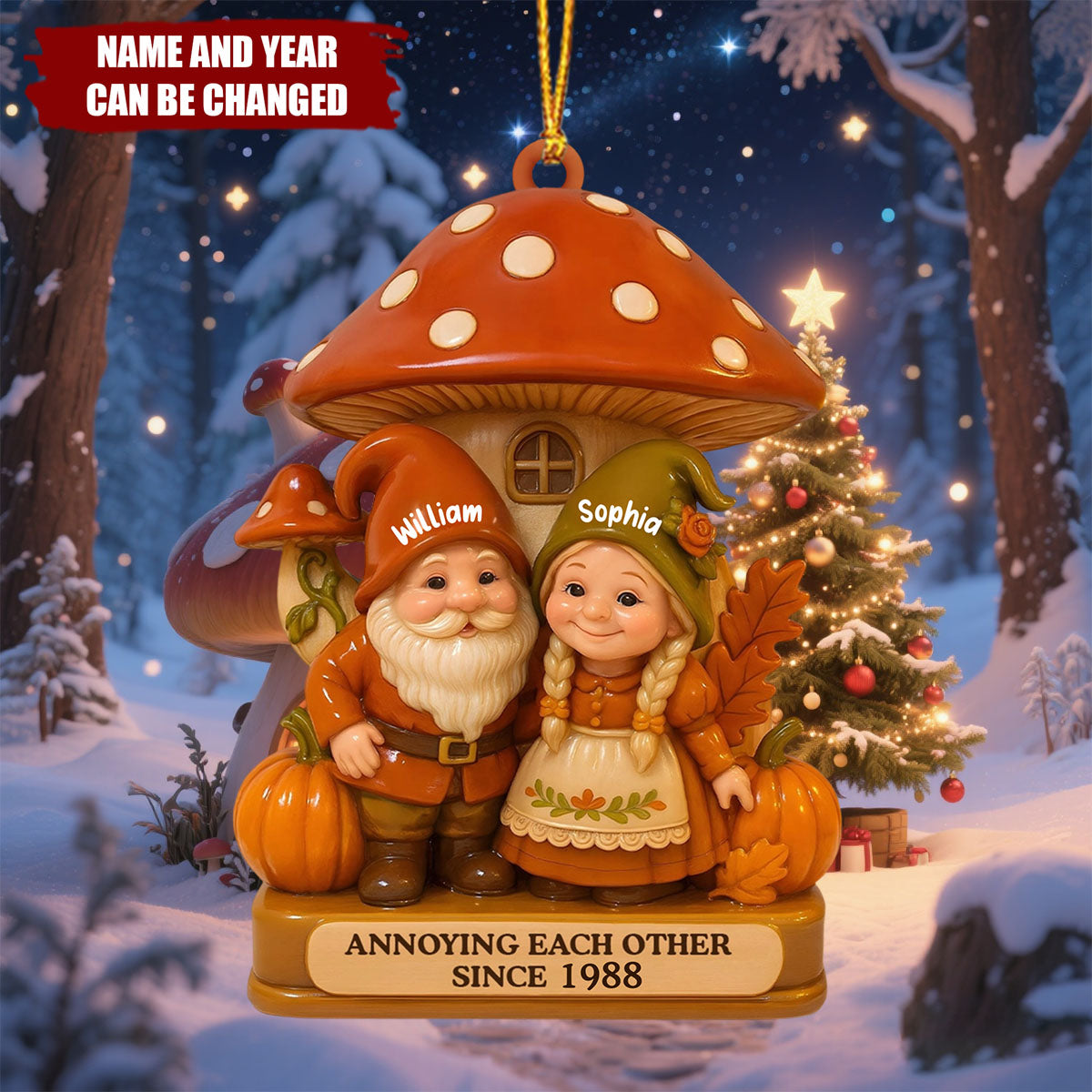Mushroom House And Dwarf - Personalized Wooden Ornament