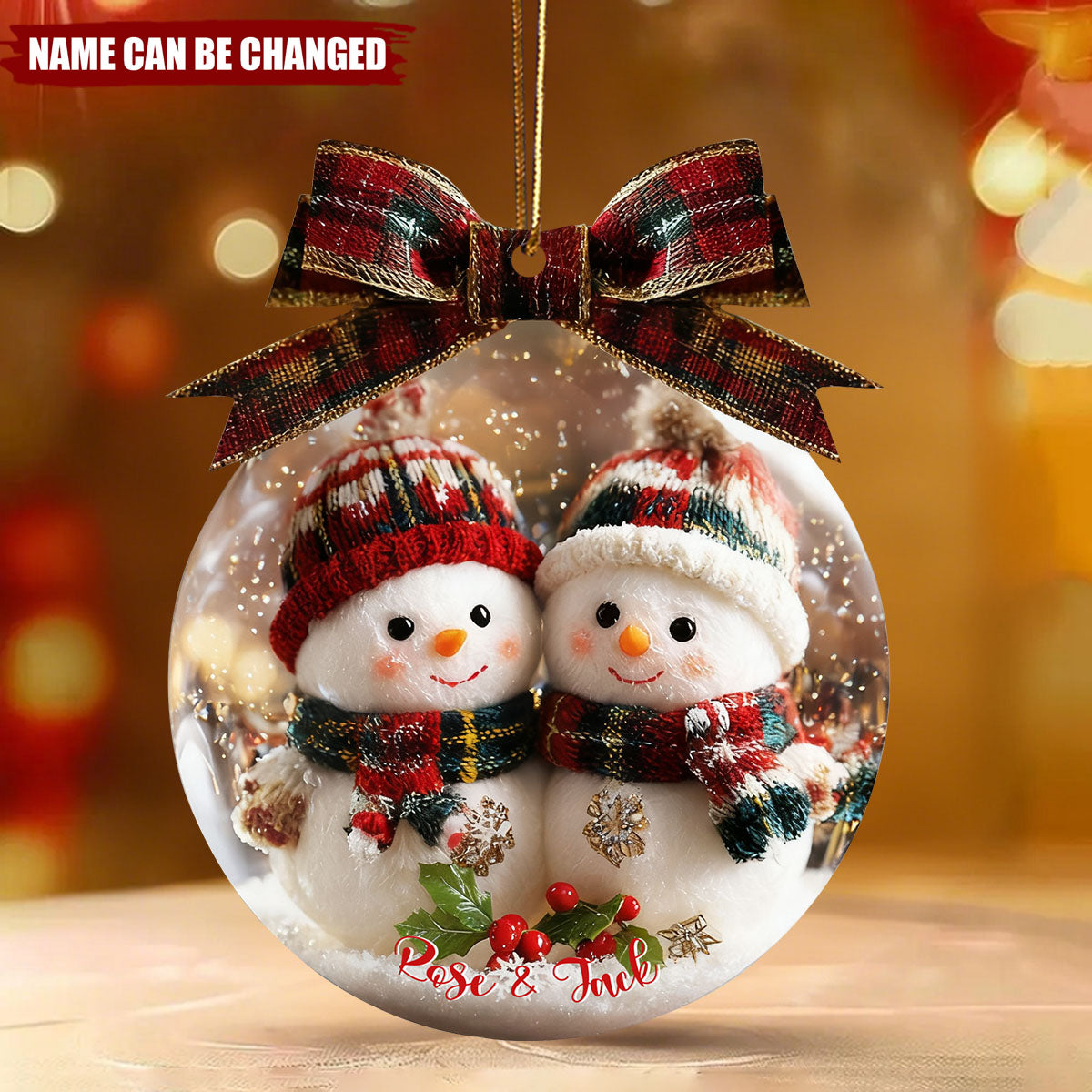 Personalized Couple Snowman Ornament, 3D Effect Acrylic Christmas Ornament