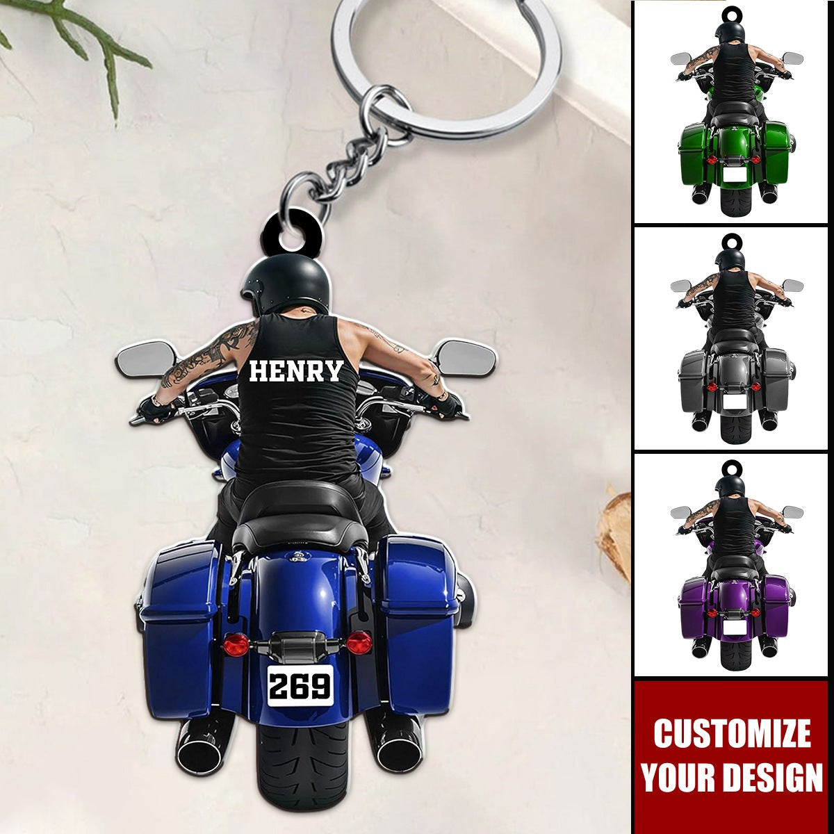 Motorcycle Man Personalized Keychain, Gift For Biker Lover