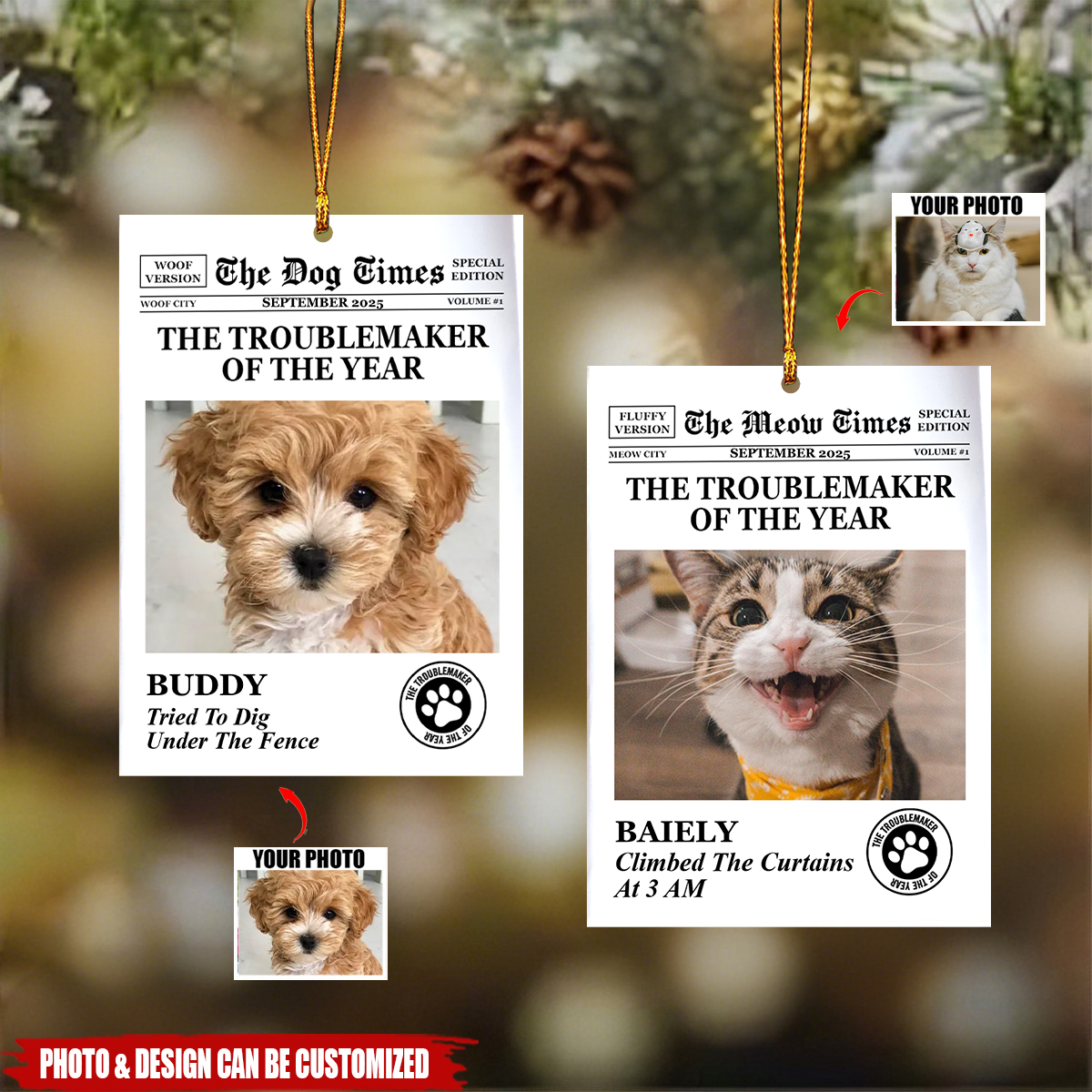 The Dog Times, The Meow Times - Troublemaker Of The Year - Personalized Acrylic Photo Ornament