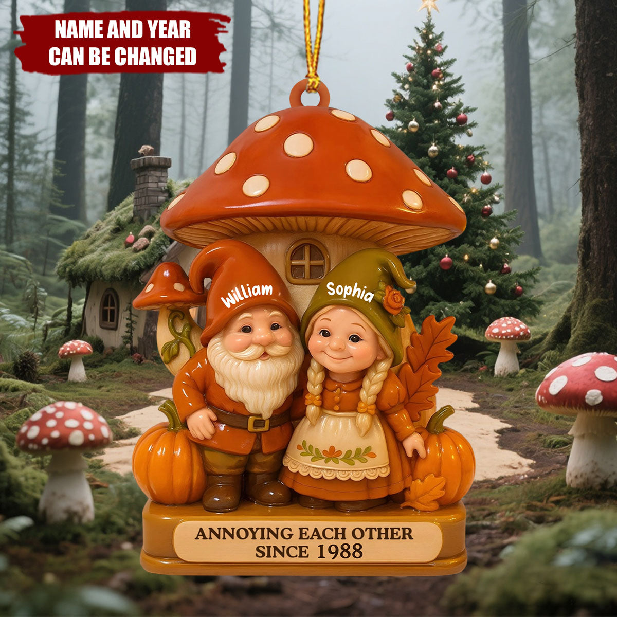 Mushroom House And Dwarf - Personalized Wooden Ornament