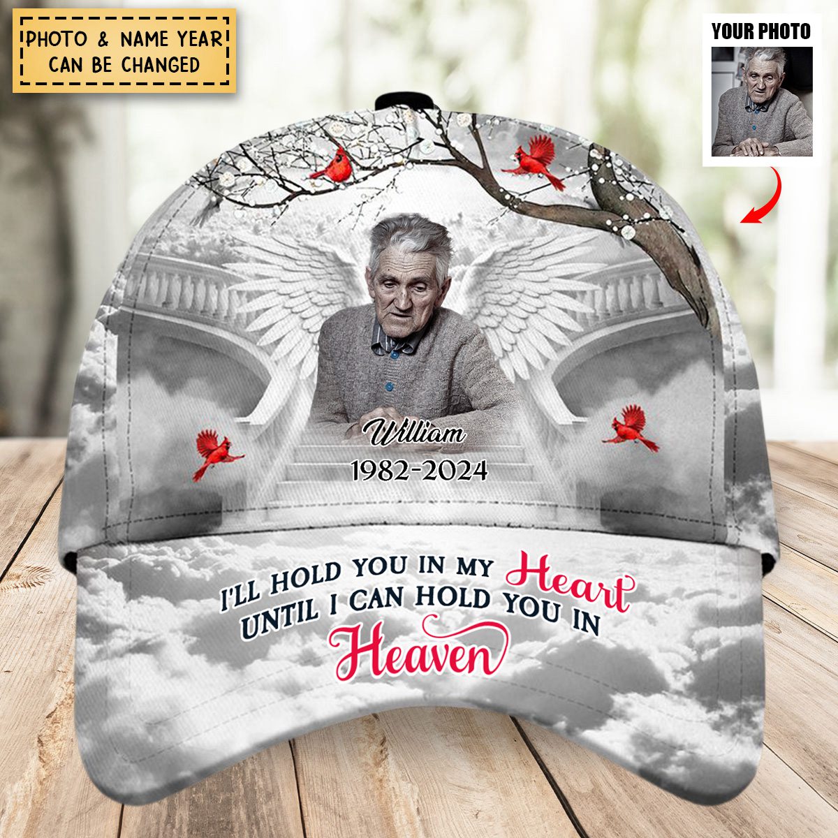 Memorial Upload Photo Wings Heaven, In Loving Memory A Big Piece Of My Heart Lives In Heaven Personalized Cap