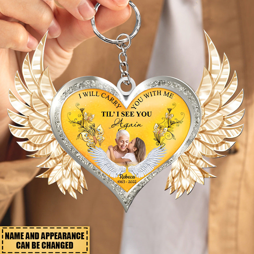 Personalized Heart Photo Memorial Acrylic Keychain - I Will Carry You With Me,Til'l See You