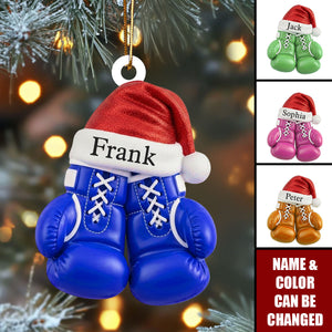 Personalized Boxing Gloves Ornament with Santa Hat – Custom Name Christmas Gift for Boxers