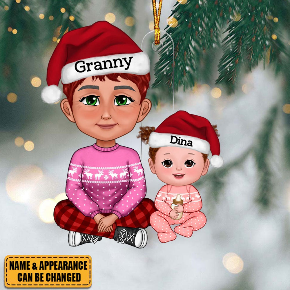 Cute Grandma Granddaughter Grandson Crossed Leg Personalized Acrylic Christmas Ornament