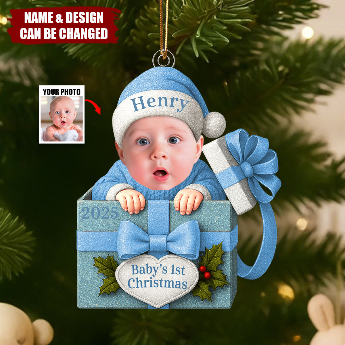 Baby Christmas Gift Box Acrylic Ornament, Funny Newborn First Christmas Gift