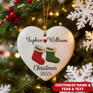 Personalized Couple Christmas Stocking Ceramic Ornament - Married Anniversary Gift