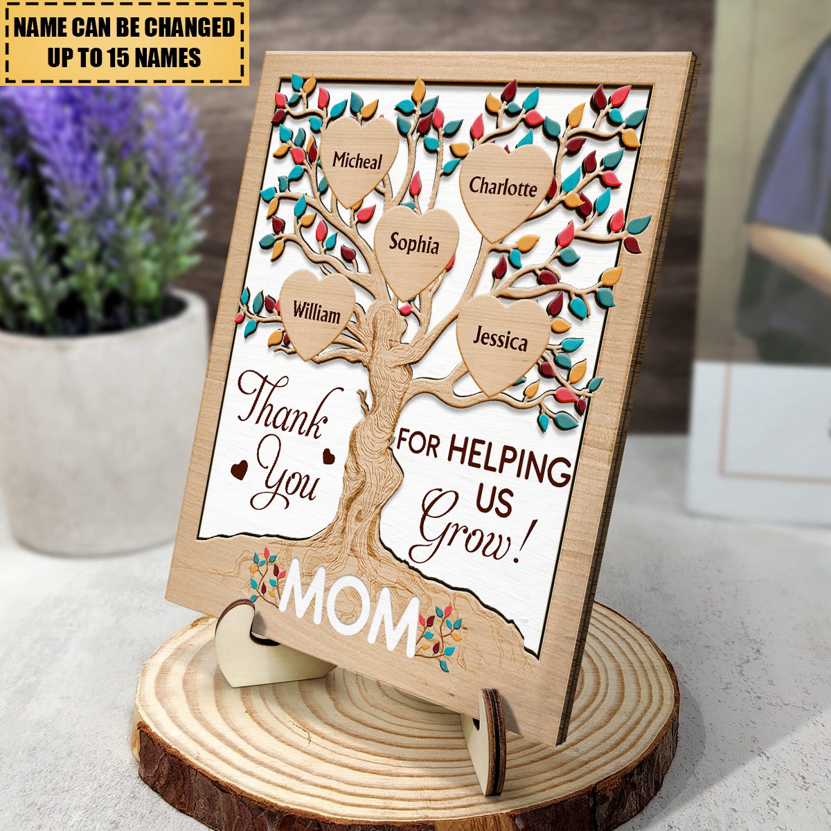 Heart Tree Mom - Birthday, Loving Gift For Mother, Grandma, Auntie - Personalized 2-Layered Wooden Plaque With Stand