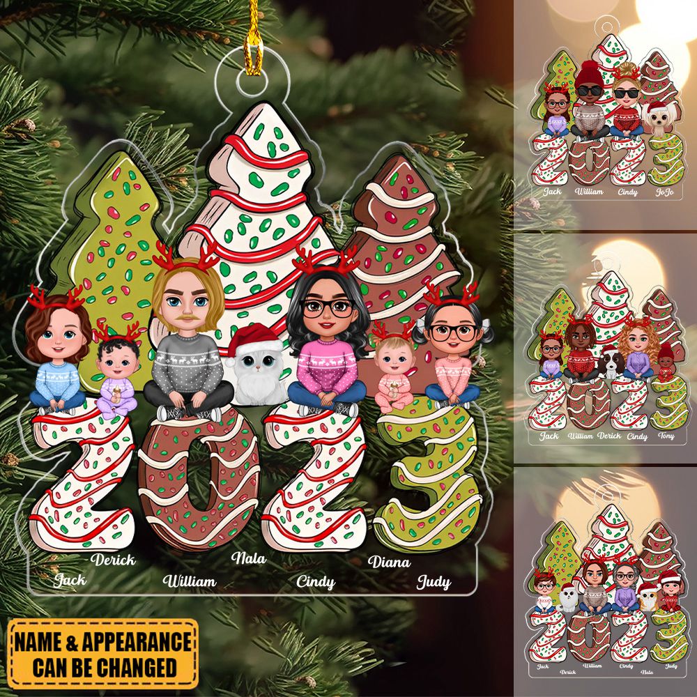 Family Crossed Legs Sitting Christmas Tree Cake Patterned Personalized Acrylic Ornament
