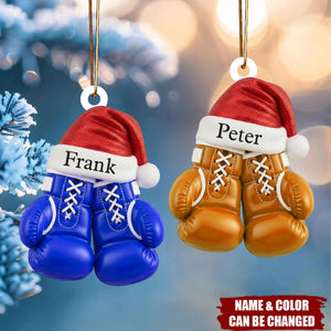 Personalized Boxing Gloves Ornament with Santa Hat – Custom Name Christmas Gift for Boxers