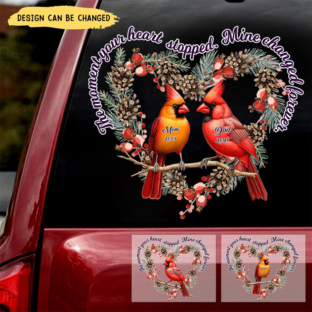 Heart-Shaped Wreath Memorial Cardinals Personalized Car Decal
