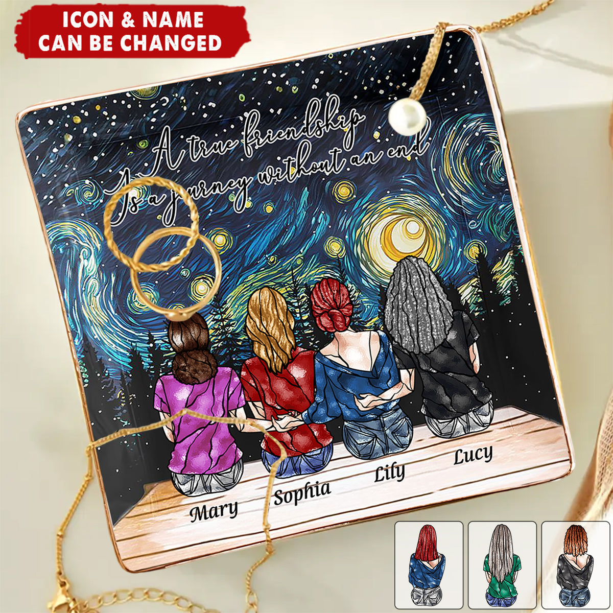 A True Friendship Is A Journey Without An End Stained Glass Style - Personalized Jewelry Dish