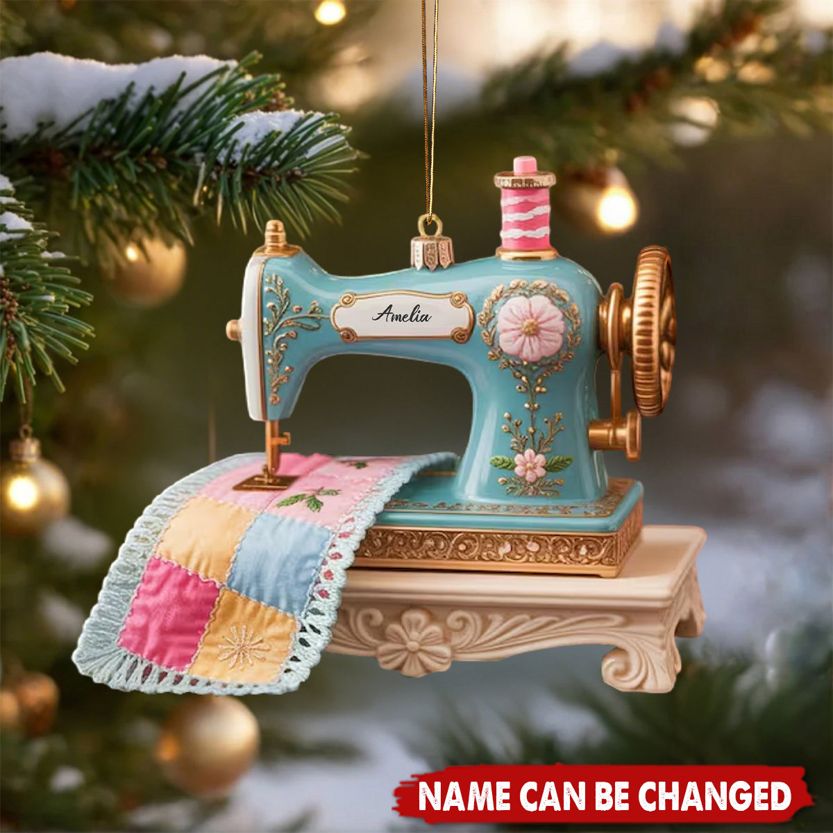 Sewing Machine Quilter Personalized Christmas Acrylic Ornament - Seamstress Gift