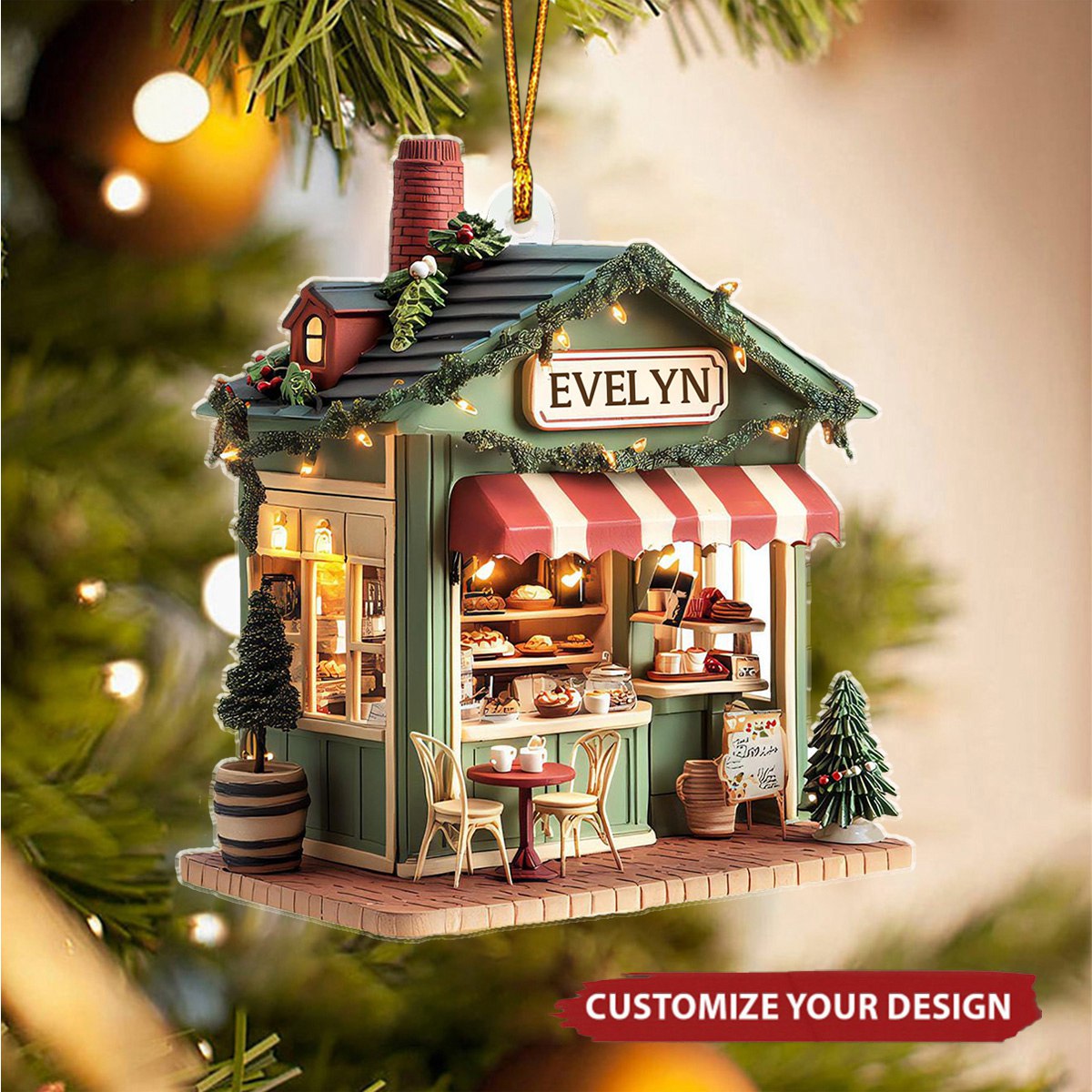 Coffee Shop 2D Flat - Personalized Acrylic Christmas Ornament, Gift For Coffee Lover, Book Lover