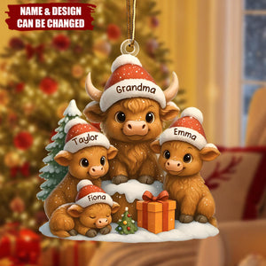 Personalized Christmas Grandma Cow Family Acrylic Ornament, Christmas Ornament Gift