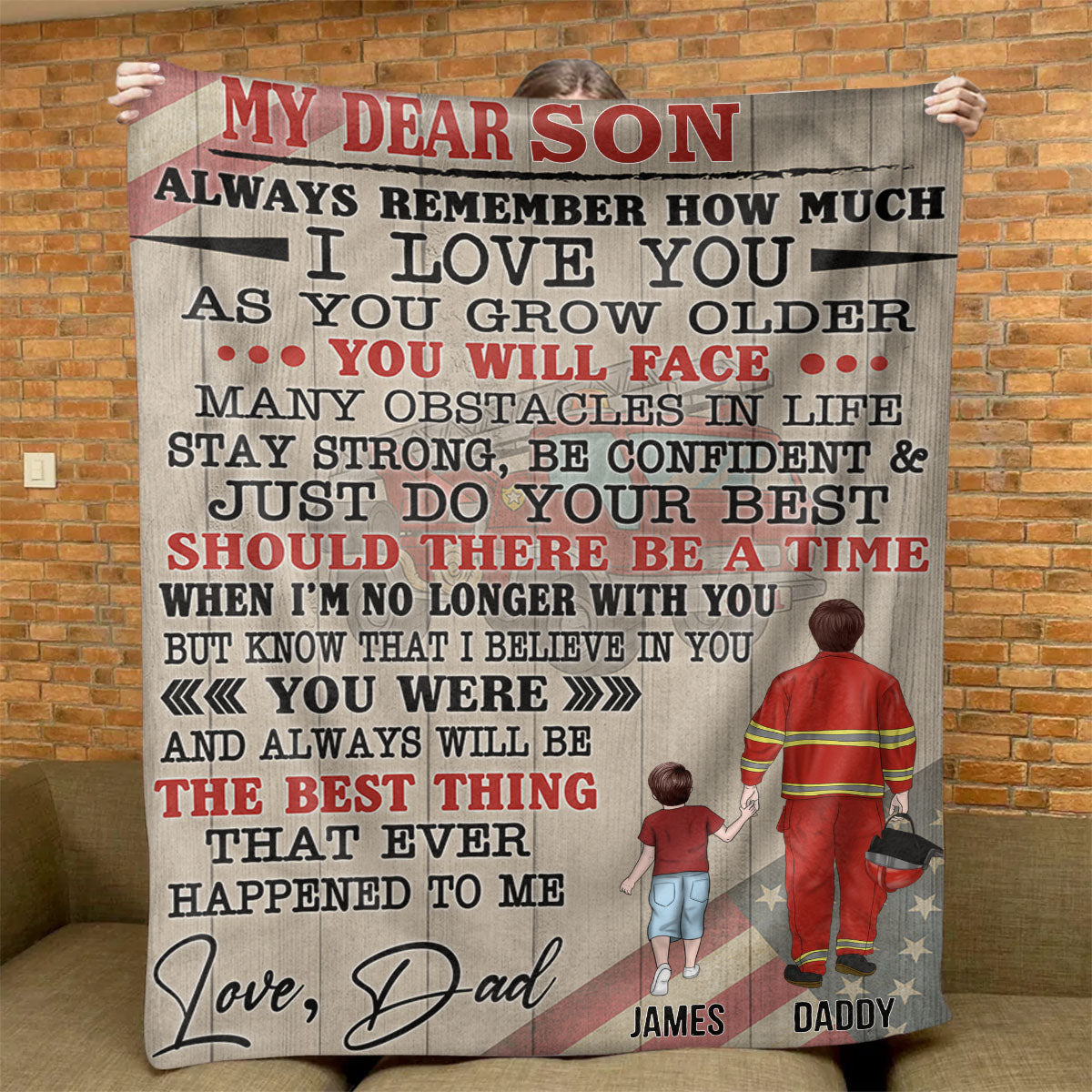 Always Remember How Much I Love You - Personalized Firefighter Dad Blanket