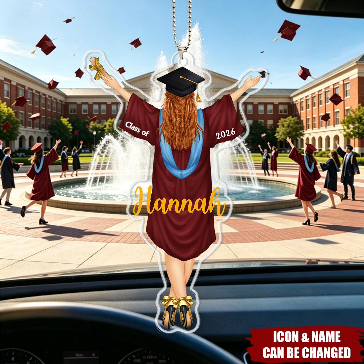 Backside Woman Man Graduation - Personalized Acrylic Car Hanger, Heartfelt Gift for Him or Her, Perfect Graduation Present