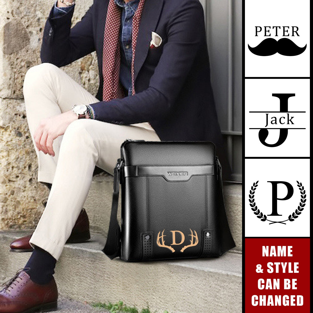 Vintage Monogram - Personalized Travel Business Shoulder CrossBody Bag