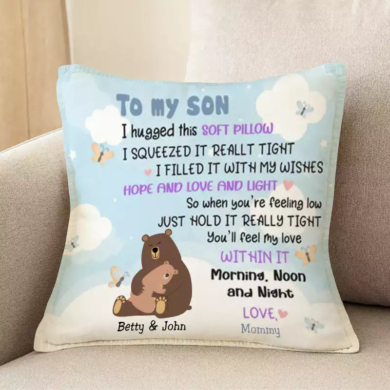 Bear Family - To My Grandson I Hugged This Soft Pillow - Personalized Pillow