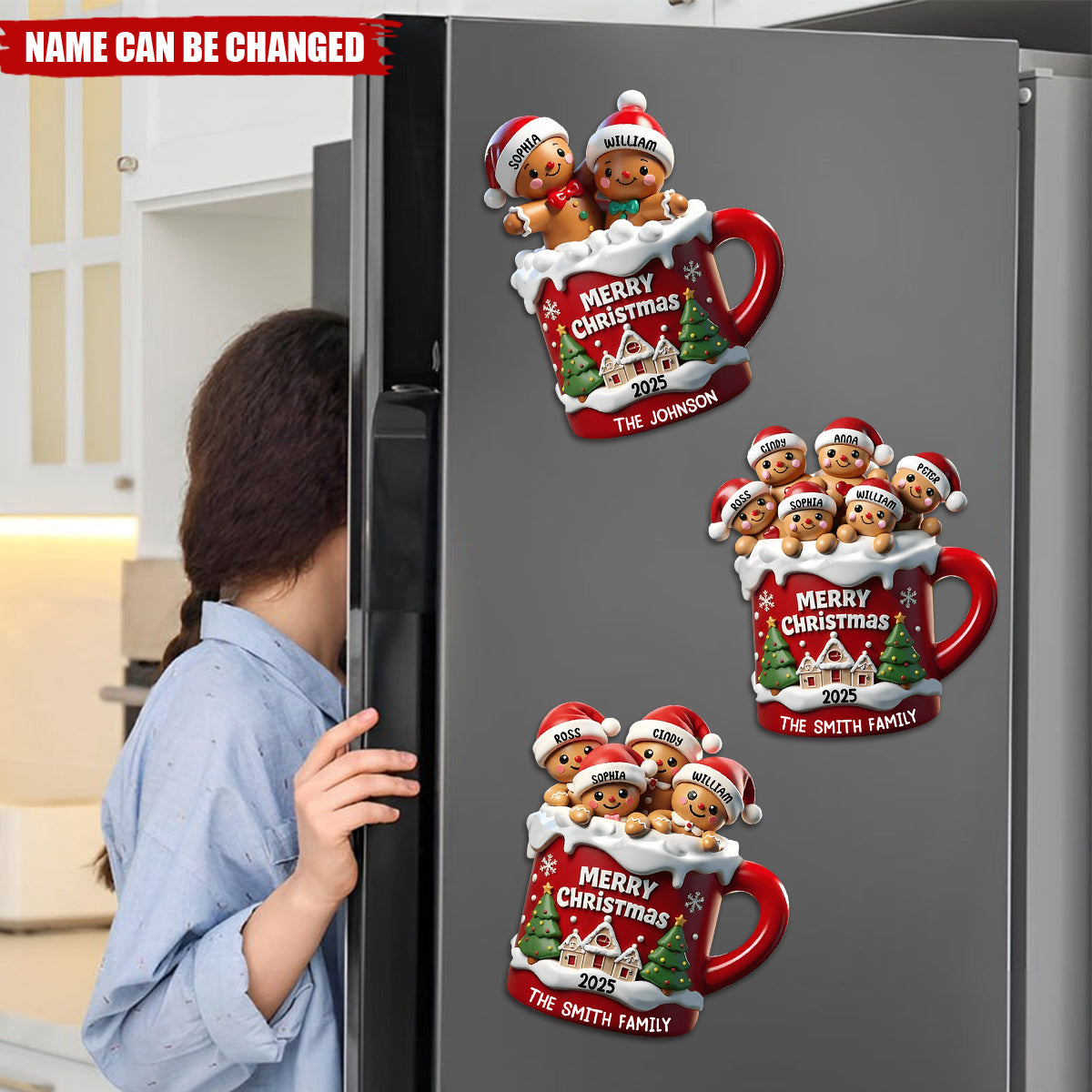 Gingerbread Family In Hot Cocoa Christmas Personalized Decal