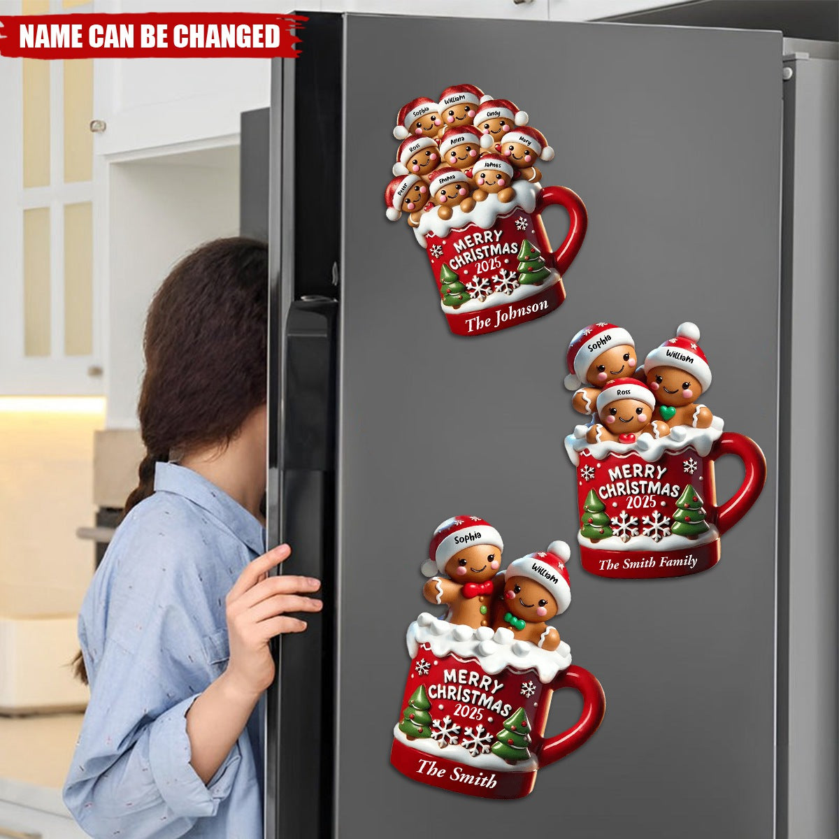 Gingerbread Family In Hot Cocoa Christmas Decor Personalized Decal