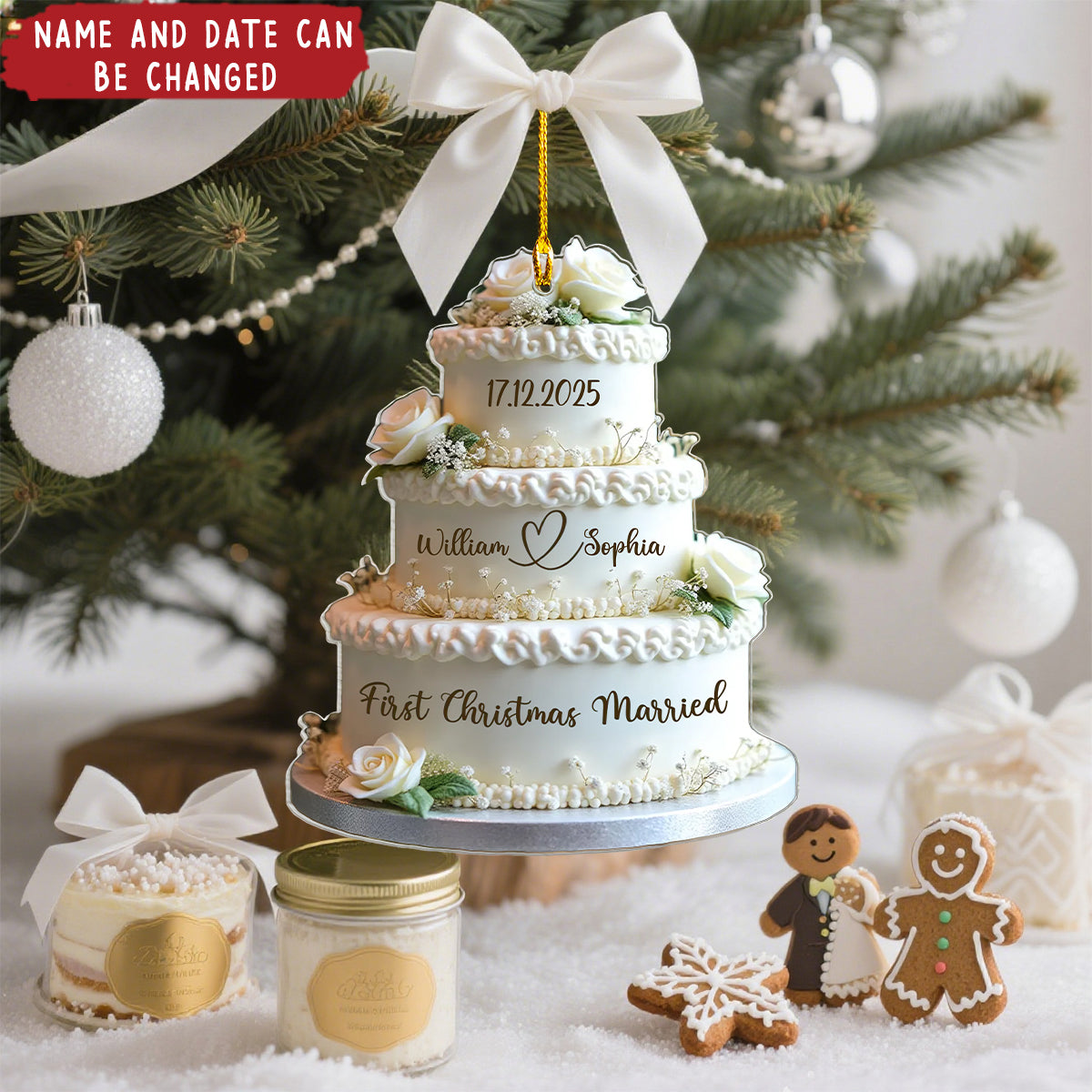 Wedding Cake First Christmas Married - Personalized Christmas Acrylic Ornament