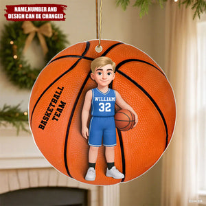 3D Effect Basketball Girl Boy - Personalized Christmas Acrylic Ornament