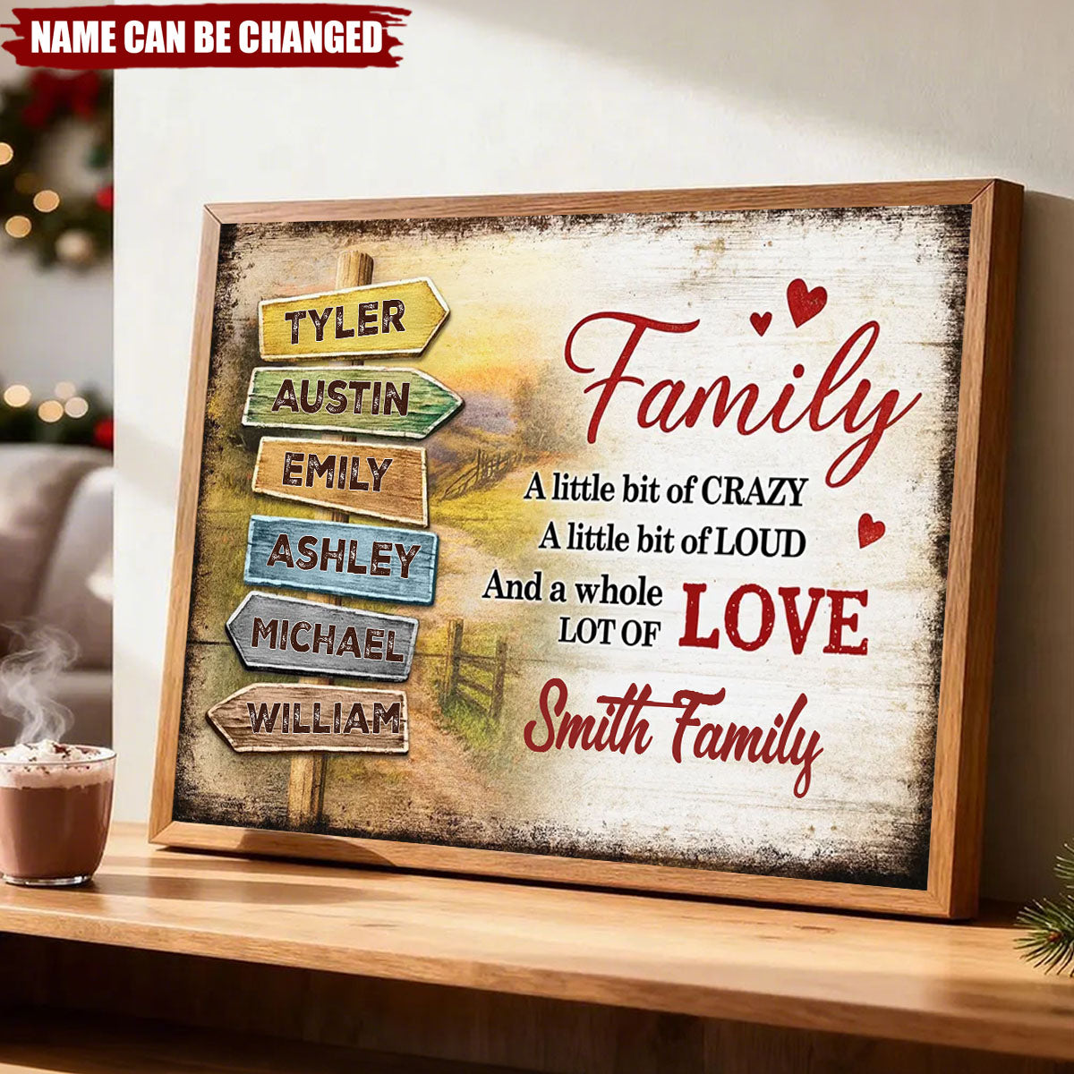 Family A Little Bit Crazy, A Whole Lot of Love - Personalized Poster - Sentimental & Timeless Gift for Parents or Grandparents, Heartwarming Home Decor