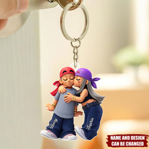 Y2K Couple Kissing - Personalized Keychain - Gift for Couple