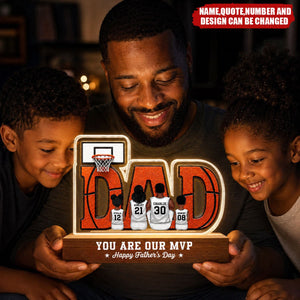 Basketball Dad Legend Daddy's Dream Team - Personalized Acrylic Block LED Night Light - Father's Day Gift For Dad, Husband, Basketball Fans