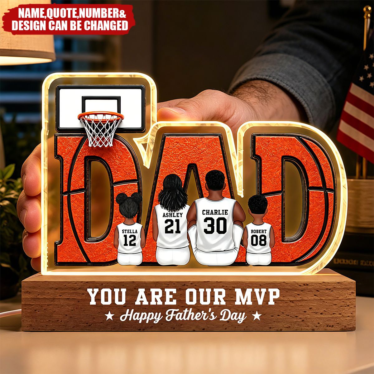 Basketball Dad Legend Daddy's Dream Team - Personalized Acrylic Block LED Night Light - Father's Day Gift For Dad, Husband, Basketball Fans