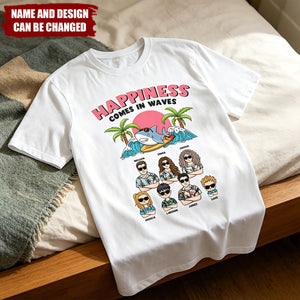 Happiness Comes In Waves For Family Vacation - Personalized Shirt