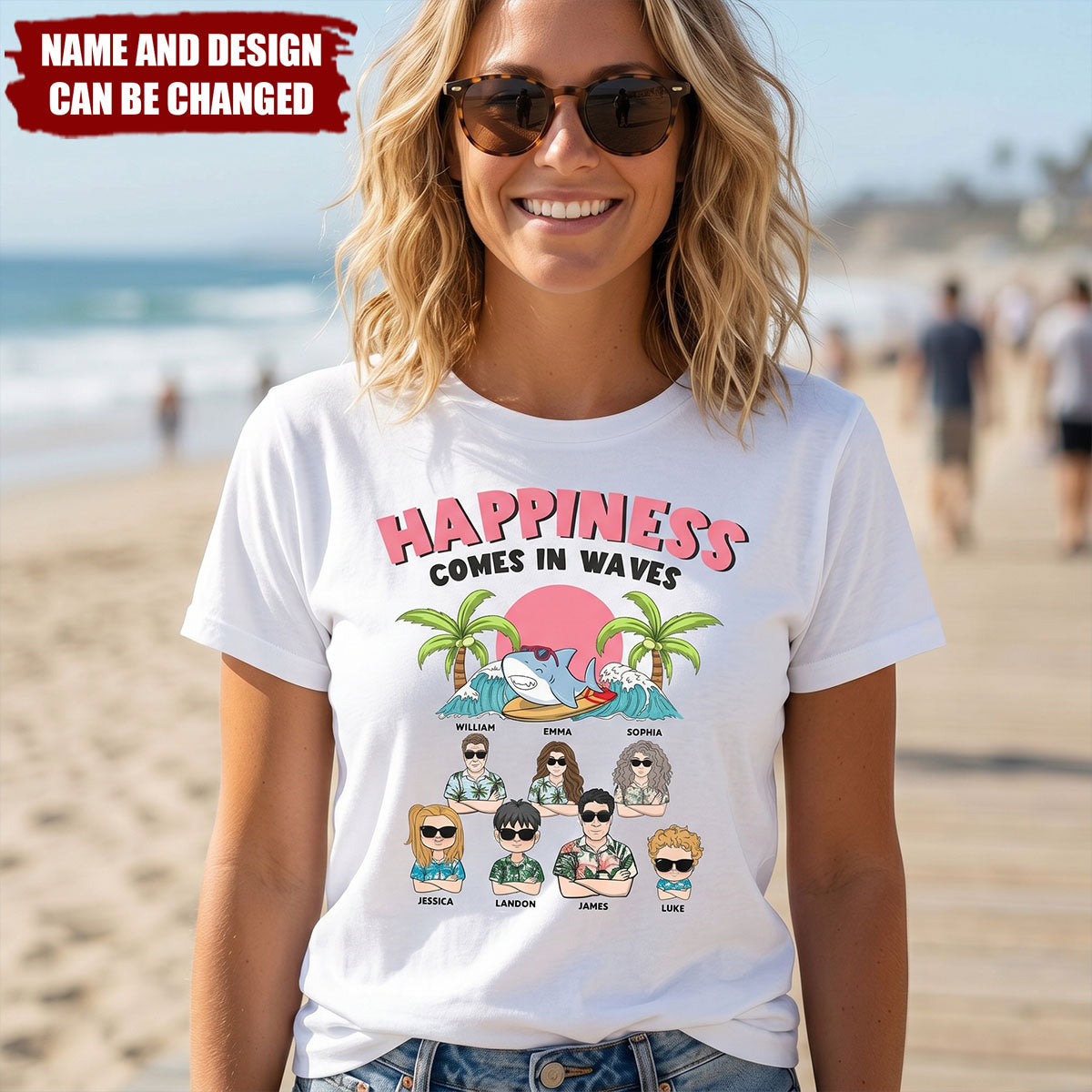 Happiness Comes In Waves For Family Vacation - Personalized Shirt