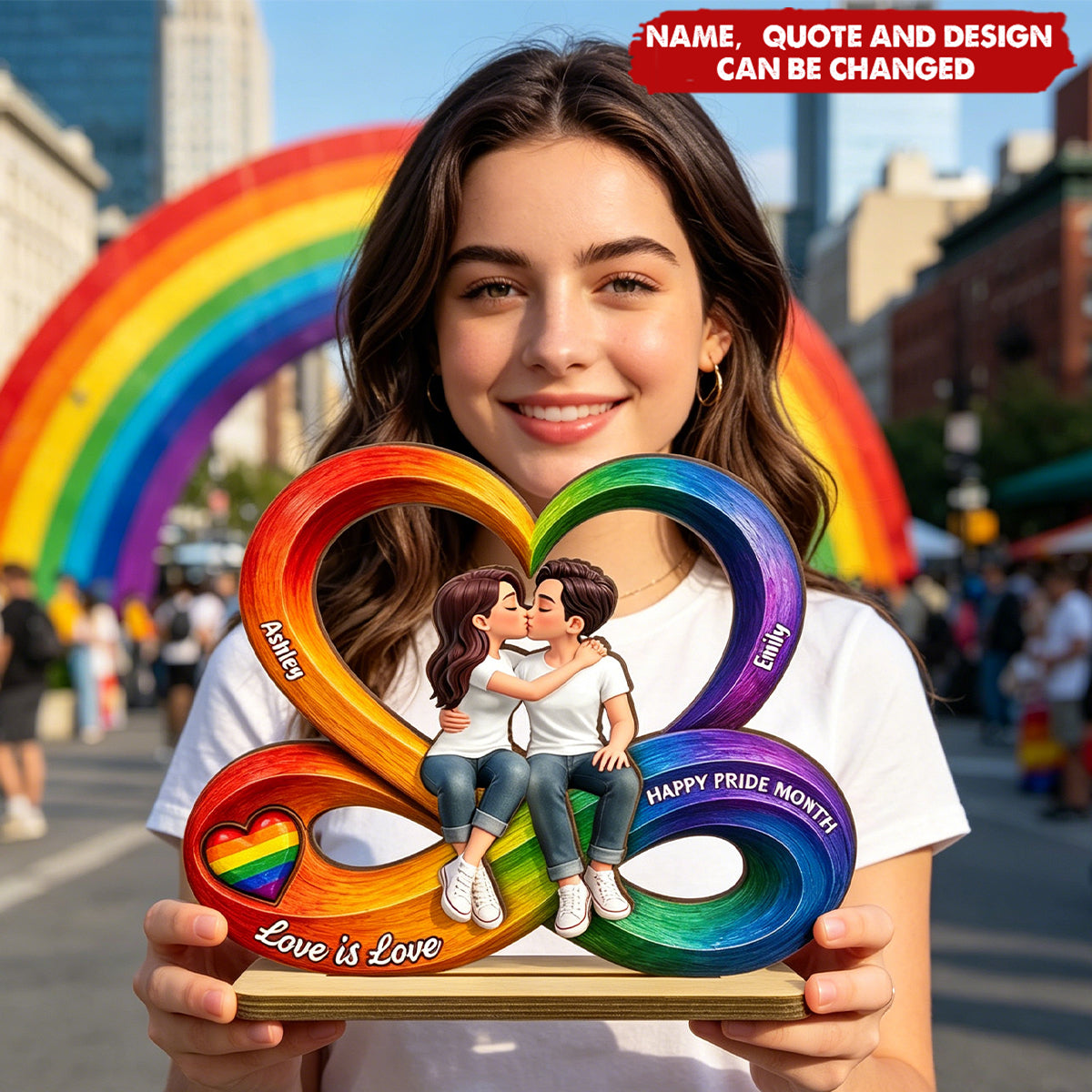 Happy Pride Month, LGBT+ Couple Infinity Love - Personalized 2-Layered Wooden Plaque - Gift For Couple
