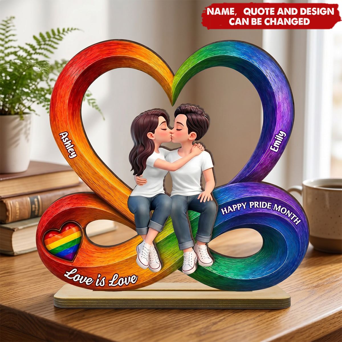 Happy Pride Month, LGBT+ Couple Infinity Love - Personalized 2-Layered Wooden Plaque - Gift For Couple