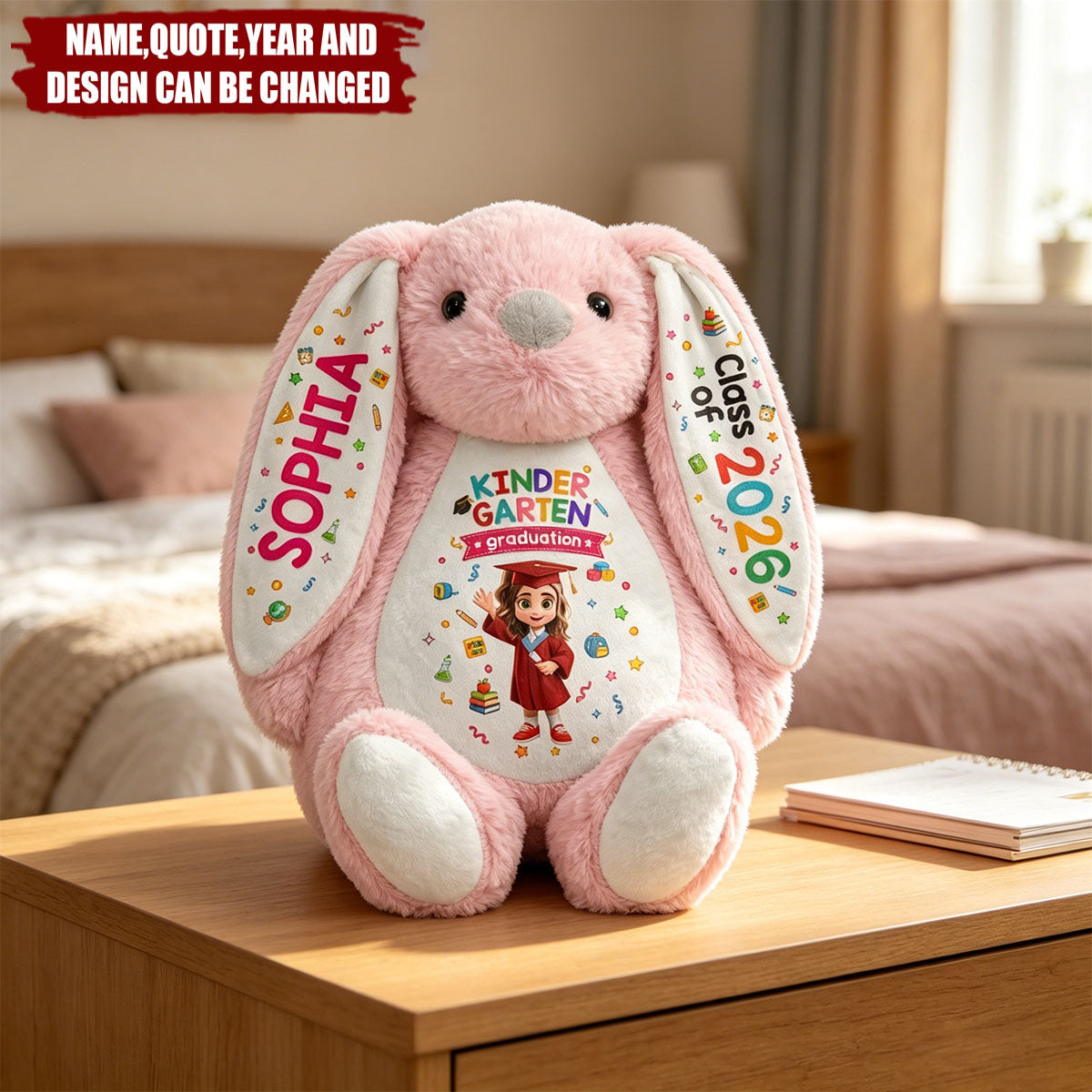 Cute Graduation Kid Kindergarten Preschool - Personalized Soft Toy Bunny