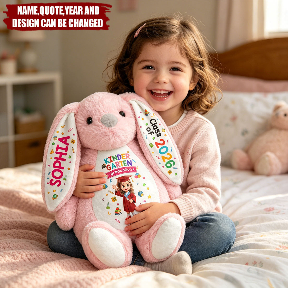 Cute Graduation Kid Kindergarten Preschool - Personalized Soft Toy Bunny