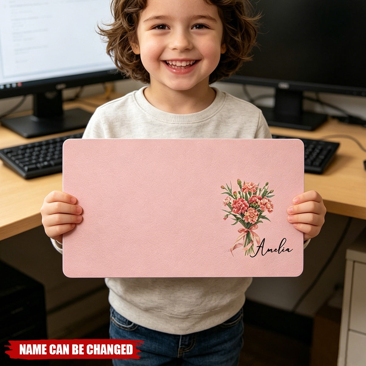 Custom Birth Flower & Name For Her, Coworkers, Friends, Teacher - Personalized Desk Mat