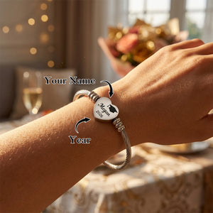 Personalized Graduation Bracelet 2026, Engraved Heart Charm Bracelet with Custom Name, Class of 2026 Graduation Gift for Her
