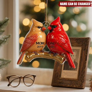 Vintage Nostalgic Cardinals Memorial Dad Mom Christmas Personalized Acrylic Ornament