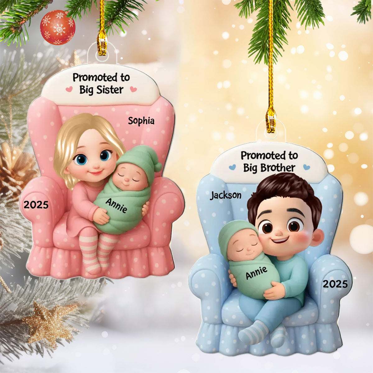 Big Brother, Big Sister And Baby - Personalized Acrylic Ornament, Baby Announcement Gift