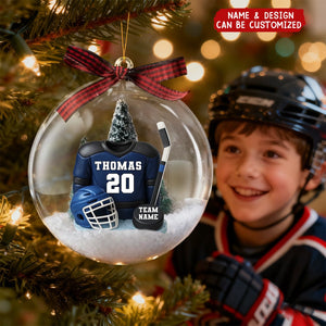 Hockey Kit- Personalized Snow Globe Ornament - Christmas Gift For Son, Grandson, Boyfriend