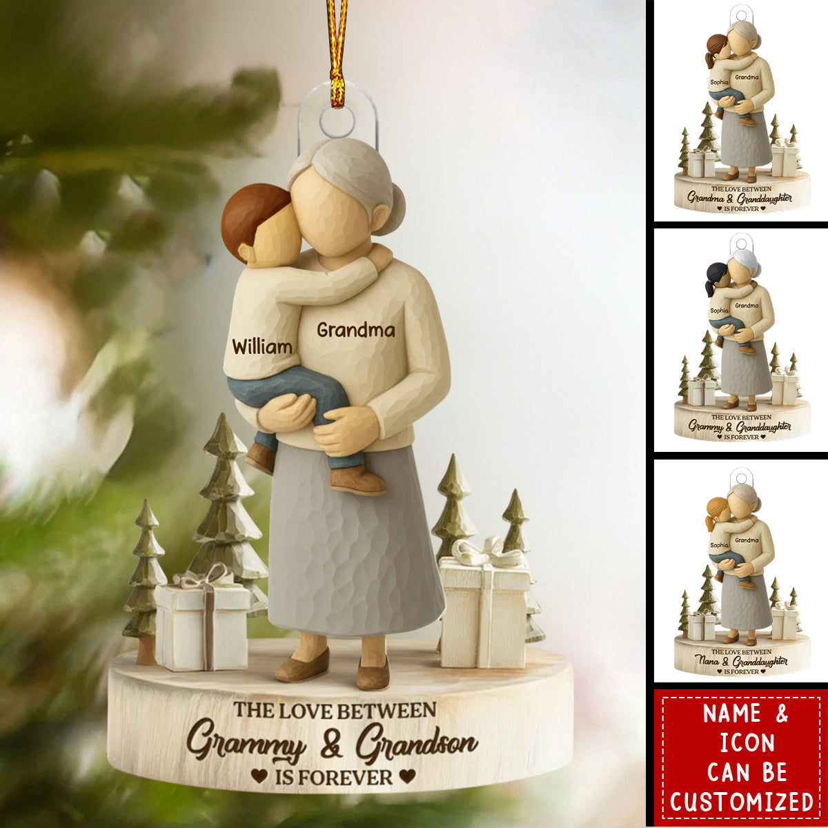The Love Between Grandma and Grandson, Granddaughter is Forever - Personalized Acrylic Ornament