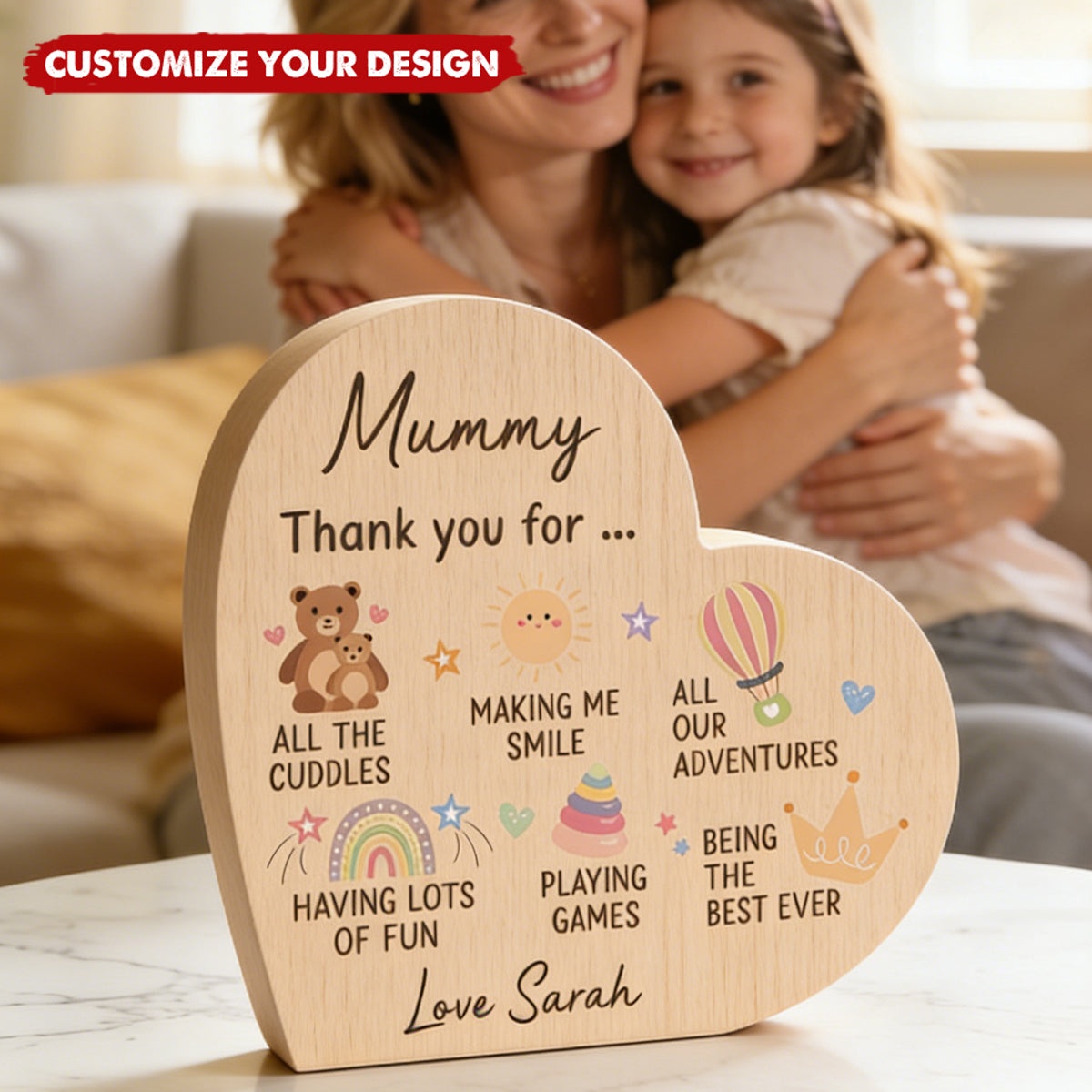 Personalized Wood Heart Plaque, Mummy Gifts From Baby Son Daughter