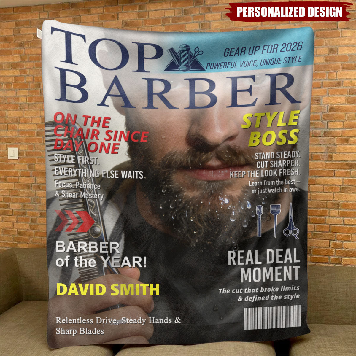 Personalized Barber Magazine Cover blanket, Custom Barber Photo