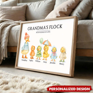 Grandparents Grandma Grandad's Flock with Puddles of Love - Personalised Poster - Gift for Grandma