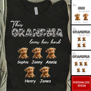 This Grandma Loves Her Herd - Personalized Highland Cow Family T-Shirt