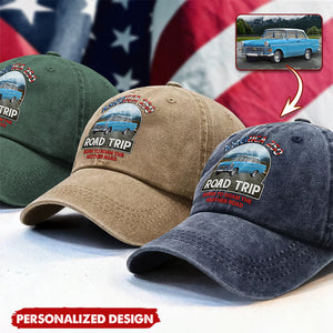 Custom Car Photo America 250 Route 66 Road Trip - Personalized Distressed Denim Cap